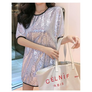 Áo kim sa giấu quần bling bling kim tuyến lấp lánh viền áo nổi bật form rộng