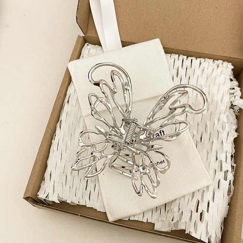 Kẹp Tóc Hình Bướm Bằng Kim Loại Màu Bạc Phong Cách Hàn Quốc Cho Nữ