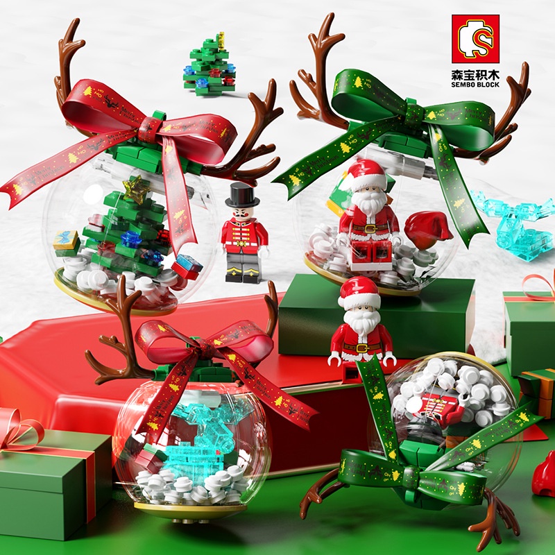 Đồ chơi Lắp ráp Full set 4 bộ Noel Giáng sinh, Sembo block 611055 Minifigures Ông già tuyết, trang trí cây thông Noel