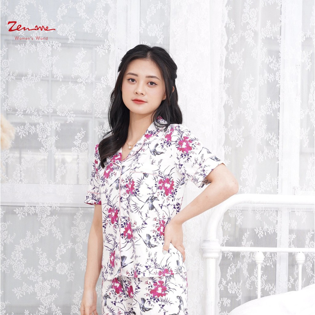 Bộ mặc nhà pijama thu đông Zen Me thiết kế cộc dài chất liệu chuẩn cotton màu hoa đặc biệt