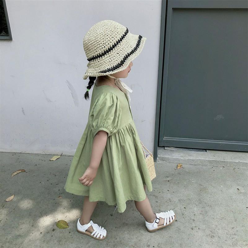 Đầm cotton màu trơn tay ngắn dễ thương dành cho bé gái