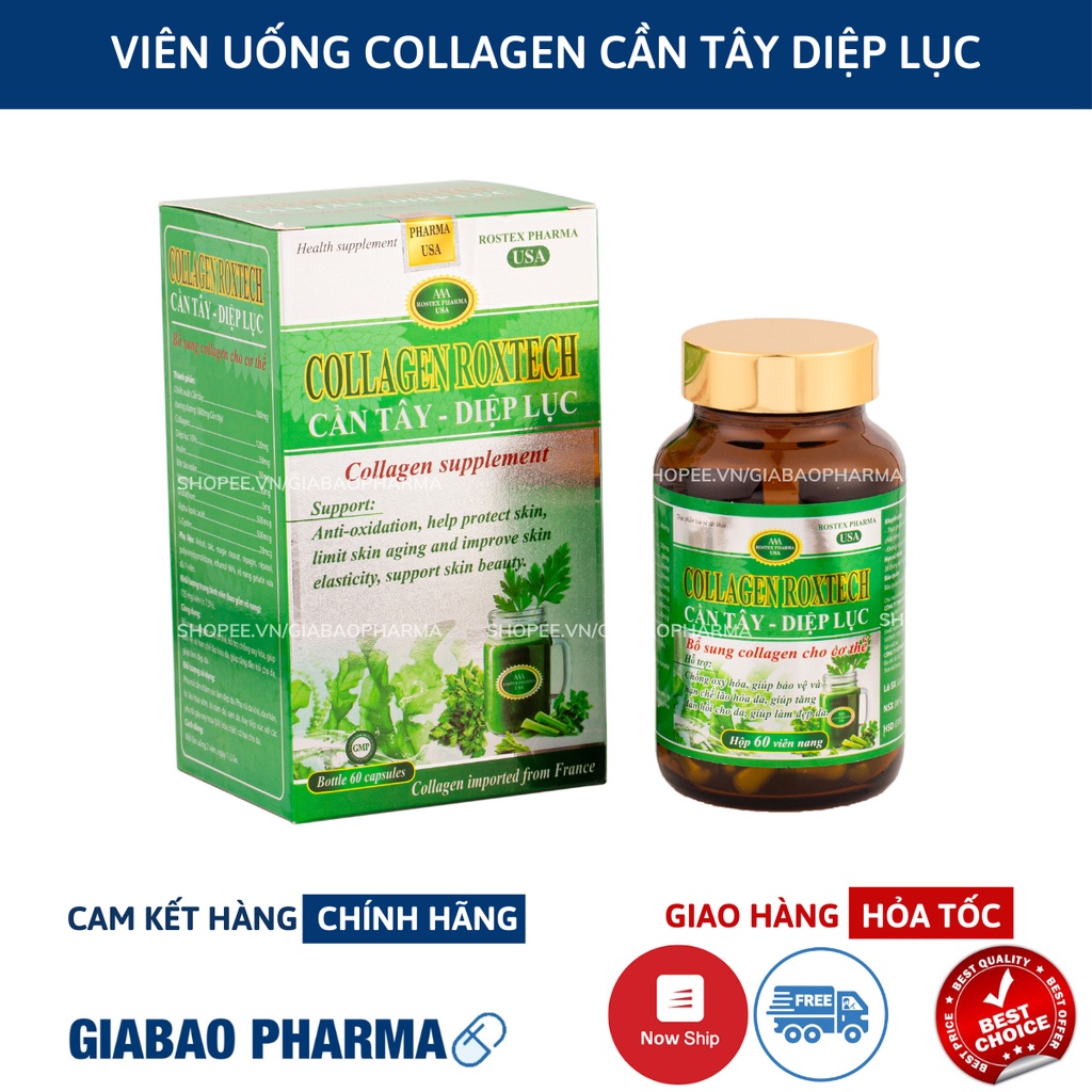 Viên uống COLLAGEN DIỆP LỤC CẦN TÂY hỗ trợ giảm cân, làm đẹp da – Hộp 60 viên