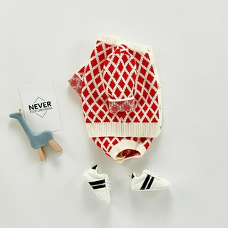 Áo liền thân dệt kim caro xinh xắn cho bé