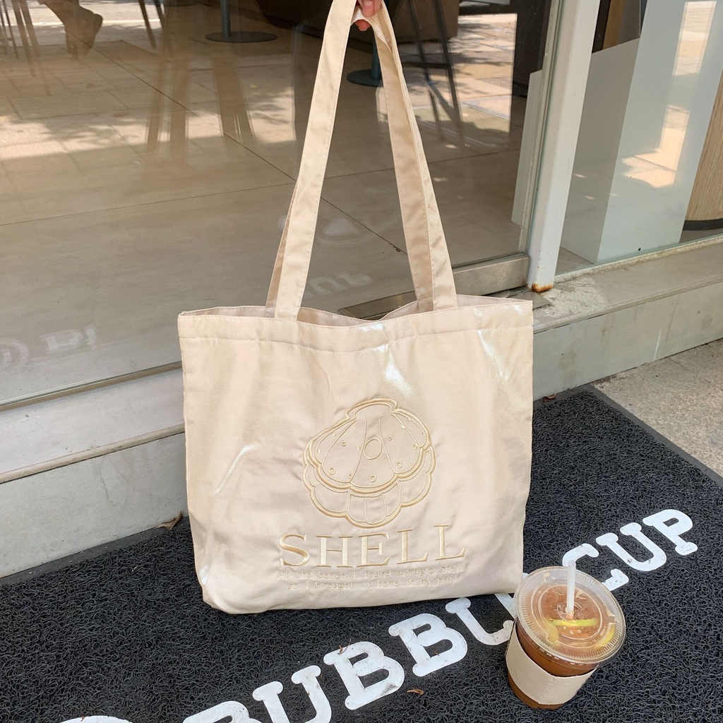 Túi Xách Tote Vải Thêu Đính Ngọc Trai Cỡ Lớn Thời Trang Sang Trọng