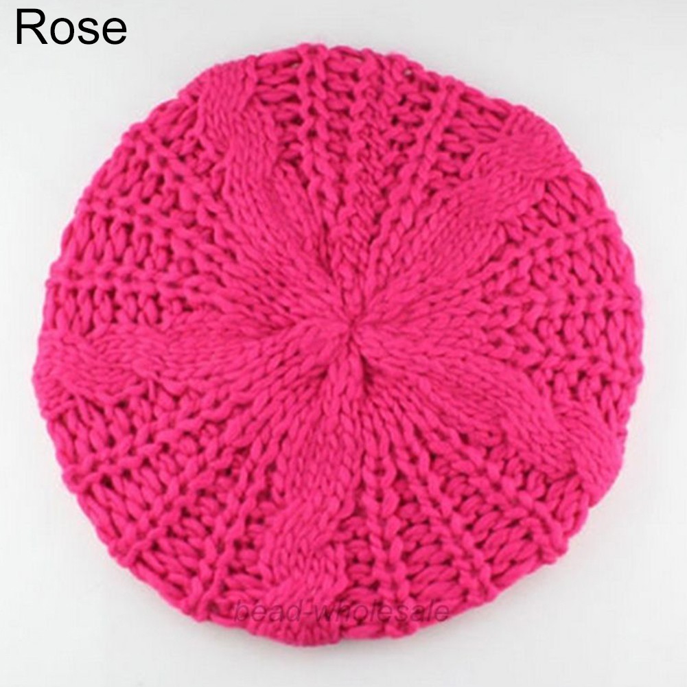 Mũ Beret Dệt Kim Màu Trơn Giữ Ấm Mùa Đông Cho Nữ