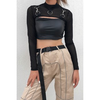 Áo croptop lưới tay dài