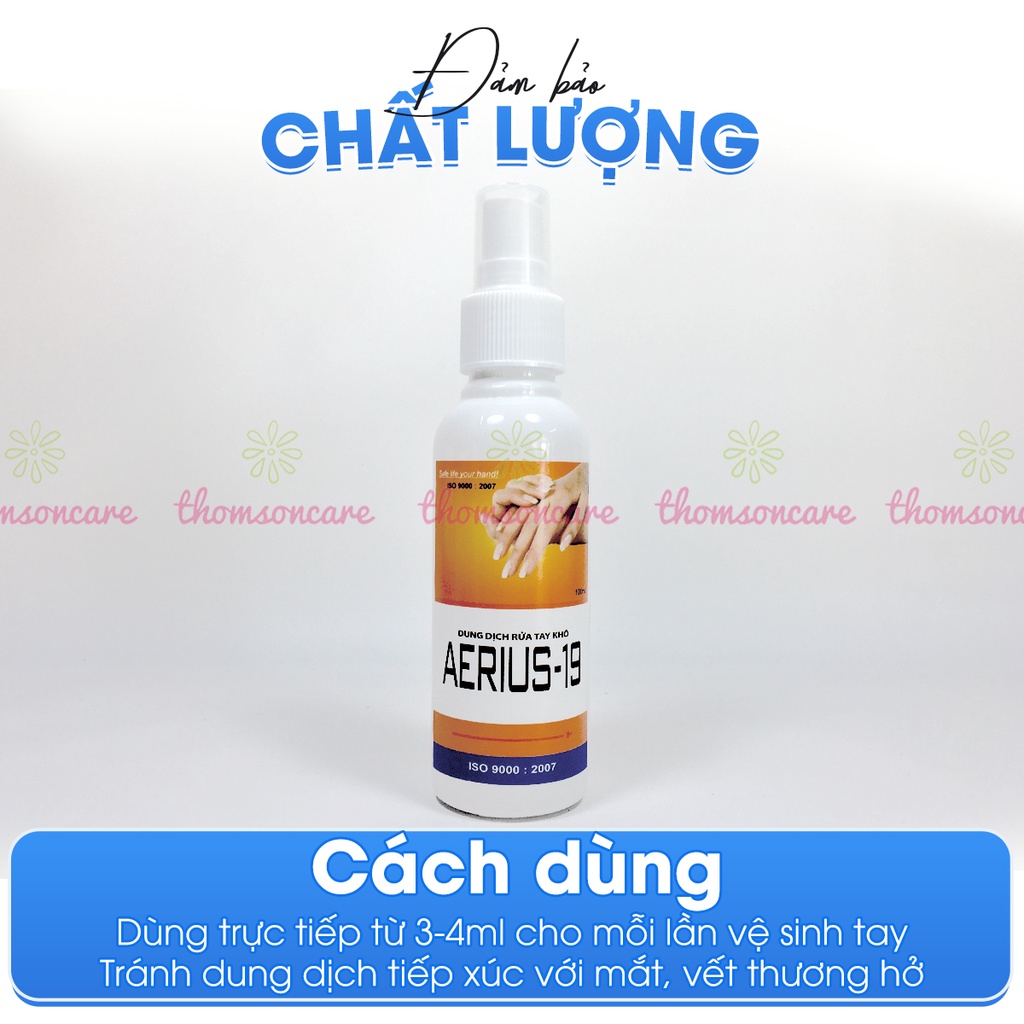 Nước rửa tay khô AERIUS 100ml dạng xịt sát khuẩn nhanh diệt khuẩn, bộ y tế cấp phép, kháng khuẩn