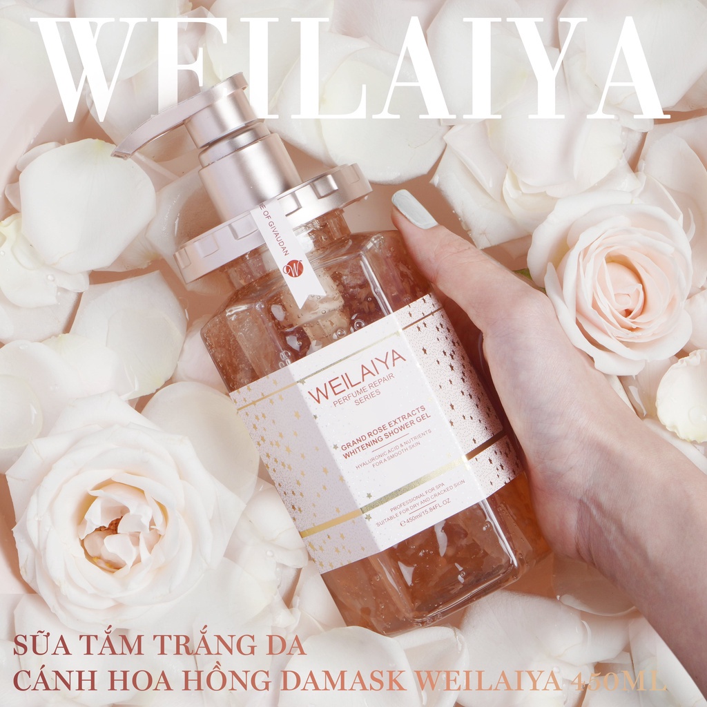 Sữa tắm trắng da cánh hoa hồng damask WEILAIYA grand rose extracts whitening shower gel 450ml