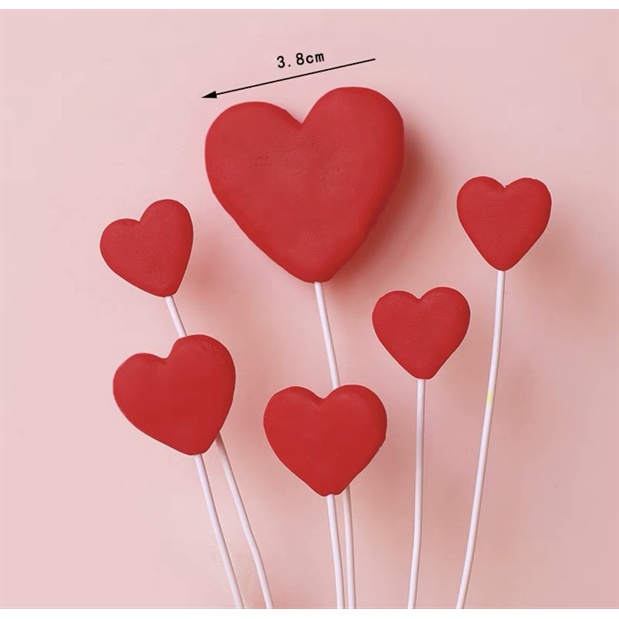 Set trang trí gốm mềm 6 tim đỏ