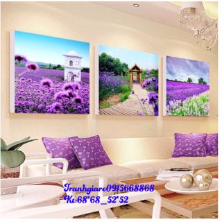 Tranh thêu chữ thập bức tranh cánh đồng hoa tím