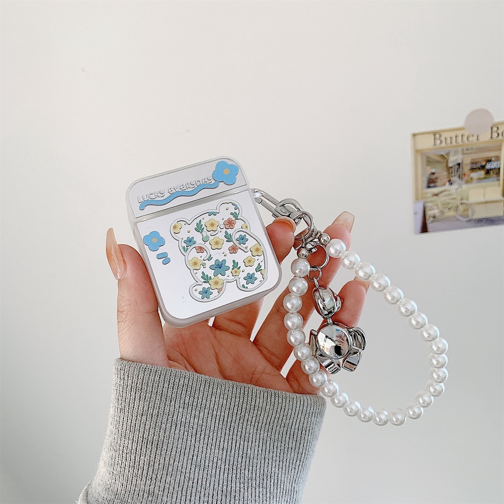Vỏ Bảo Vệ Hộp Sạc Tai Nghe airpods pro/airpods 1/2/airpods3 TWS Hình Gấu/Hoa Tráng Gương Dễ Thương Chống Sốc