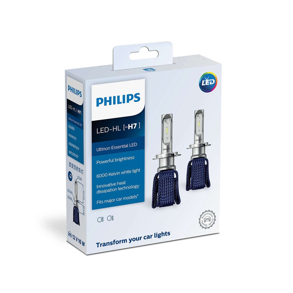 Đèn pha Philips Ultinon Essential LED chân H4 - H7 - H11 - HB3/4 - HS1 12V/17W - 6000K - Tăng sáng 100%