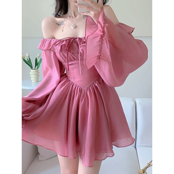 Đầm nữ baby xoè hồng hoa tulip