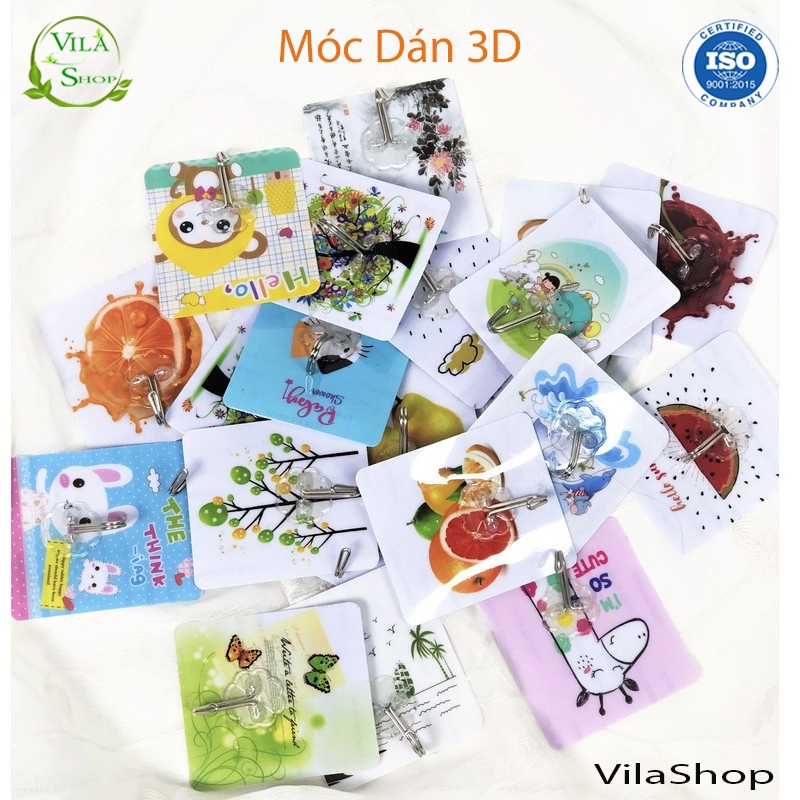 Móc Dán Tường 3D, Móc Dán Tường Chịu Lực Treo Đồ Màu Sắc 3D Đẹp Mắt Siêu Dính Đa Năng