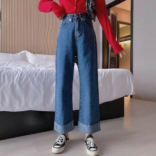 Quần jeans suông 4 nút lật lai