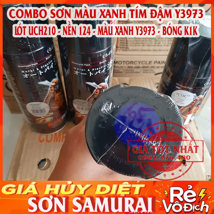 COMBO SƠN SAMURAI XANH TÍM ĐẬM Y3973 4 BƯỚC PHỦ K1K