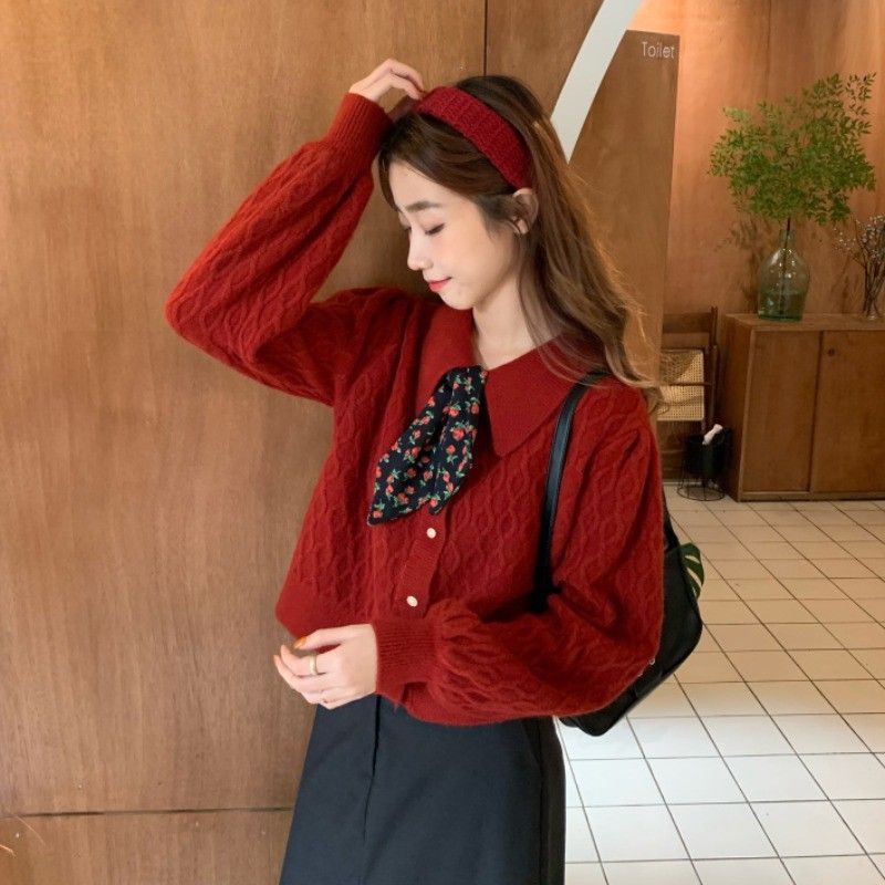 [ORDER] Áo len cổ đức thắt nơ vintage nữ tính ulzzang - Có ảnh thật