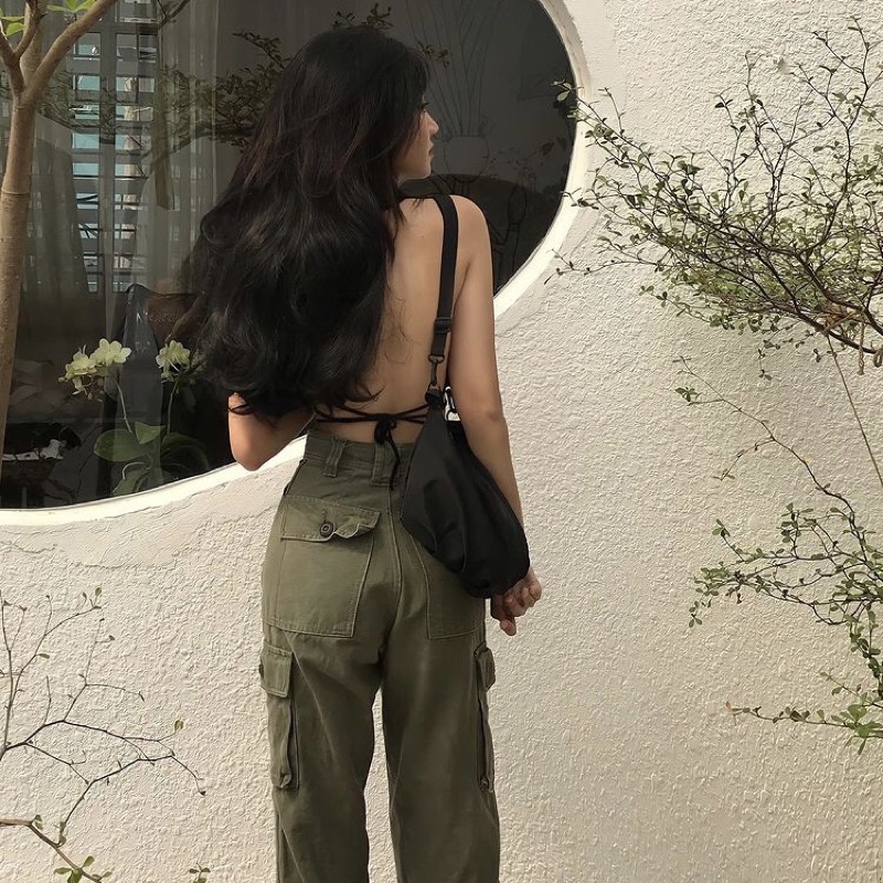 Áo len dáng bra đen dây thắt eo hàng handmade