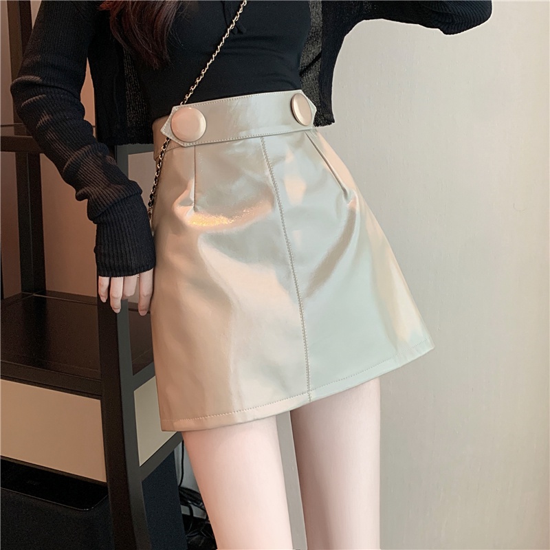 Chân váy da PU lưng cao thời trang mùa thu