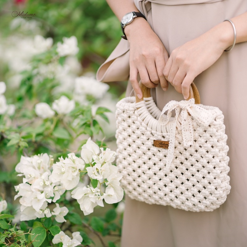 Túi xách quai gỗ cầm tay Macrame sang trọng, thời thượng
