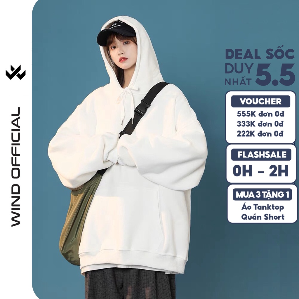 Áo hoodie form rộng WIND unisex nỉ bông BASIC thời trang nam nữ oversize ulzzang