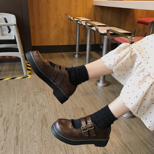 [ORDER] Giày nữ ulzzang 2 quai da (FORM RỘNG ĐI LÙI 1 SIZE) | BigBuy360 - bigbuy360.vn