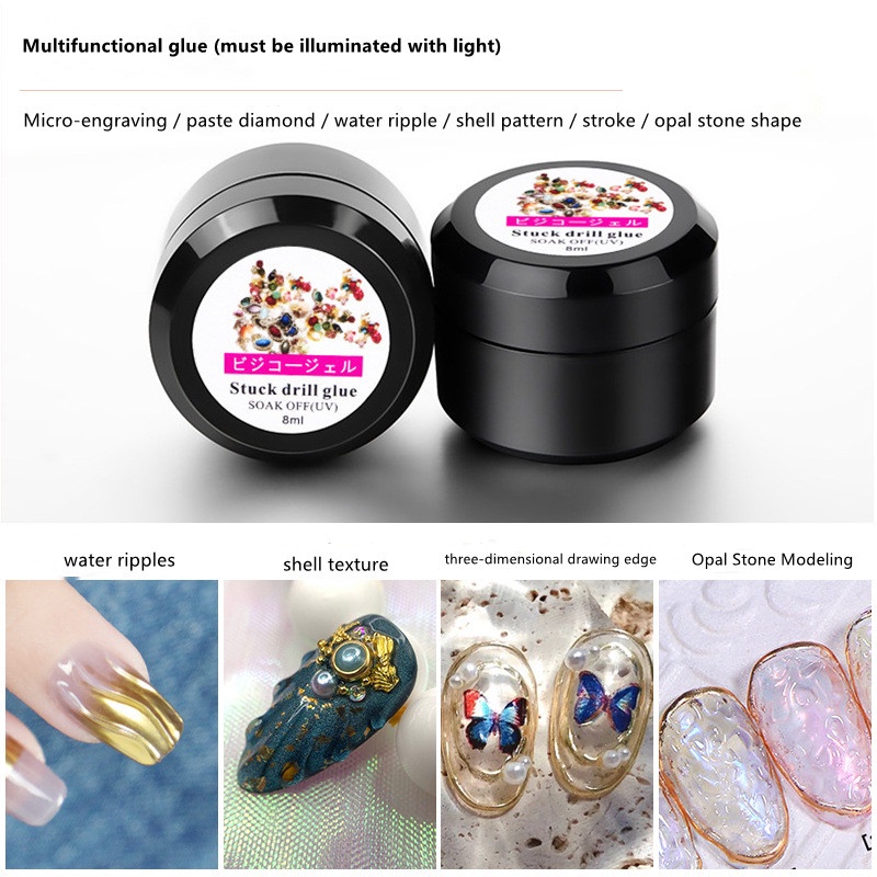 Nail jewelry sticky diamond glue nail metal rhinestones diamond glue DIY phototherapy UV transparent glue 20ml