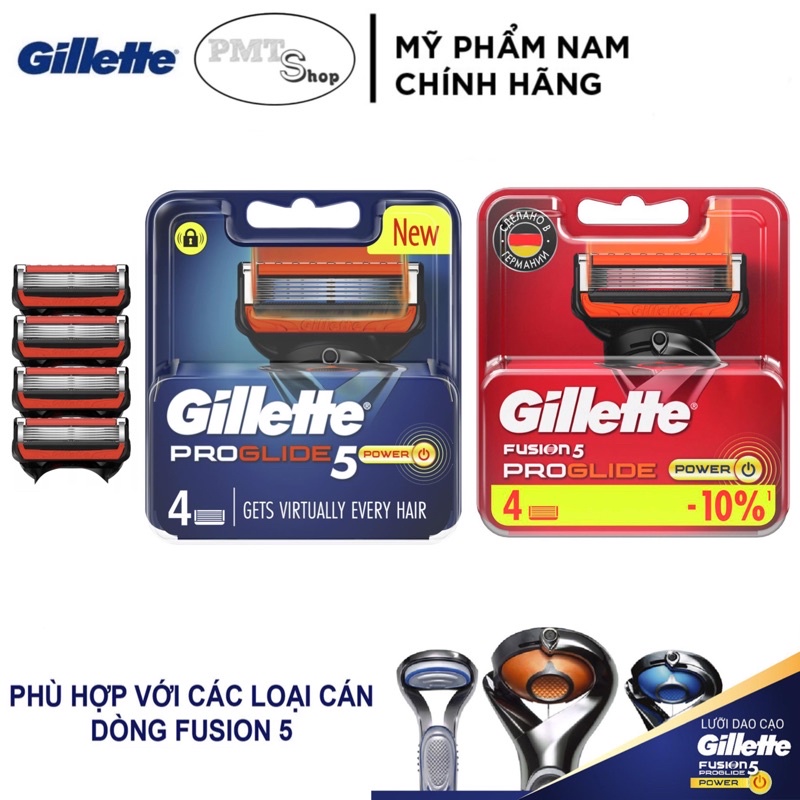 [Đức] Hộp Lưỡi dao cạo râu cao cấp Gillette Fusion 5 lưỡi Proglide Power Proshield Chill vỉ 4 cái thumbnail