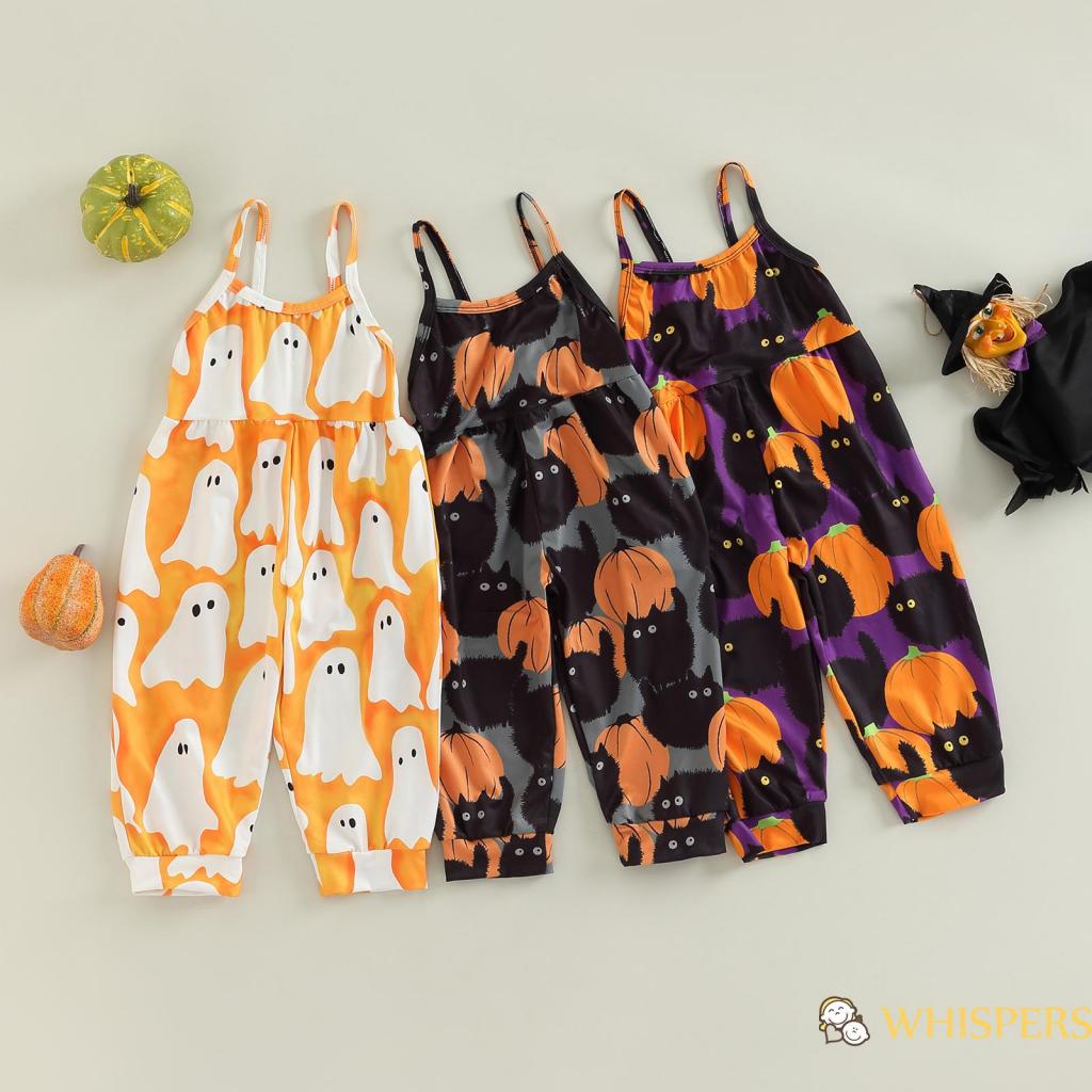 Áo Liền Quần Không Tay Họa Tiết Hoạt Hình Phong Cách Halloween Cho Bé Gái