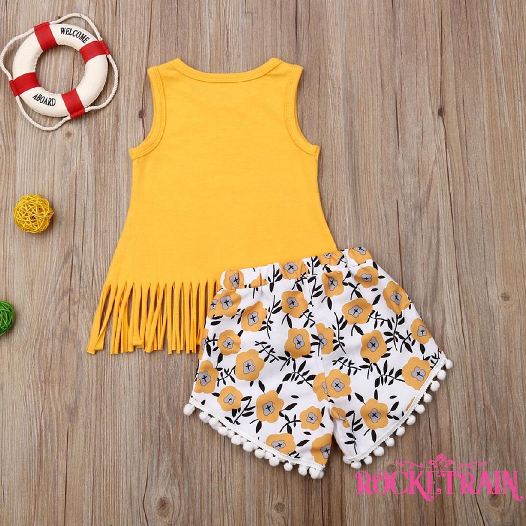 Áo Thun Tua Rua Và Quần Short In Hoa Cho Bé Gái 1-6 Tuổi