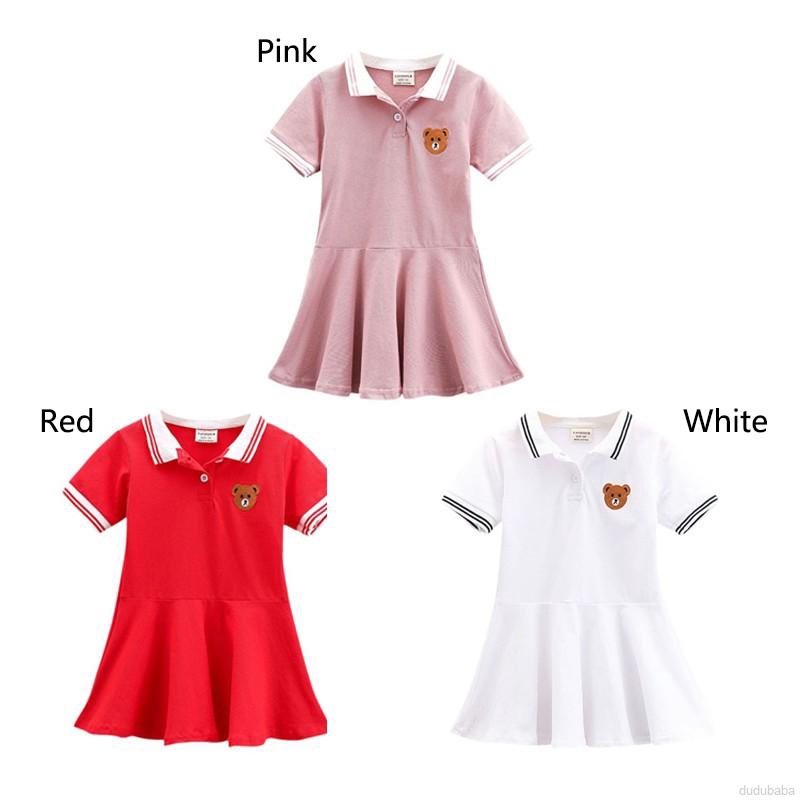 Đầm bé gái tay ngắn thêu hình động vật dễ thương