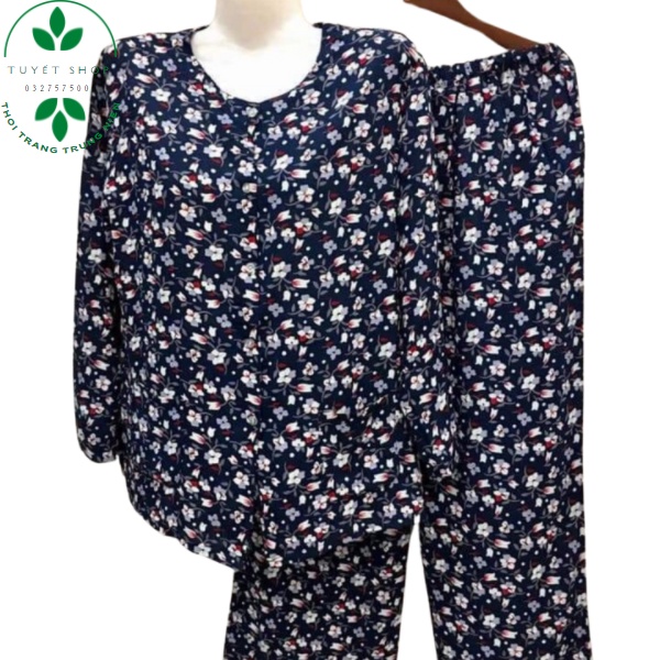 Bộ Lanh Nhung Hoa Dài Tay Thu Đông Trung Niên Cho Các Bà Các Mẹ