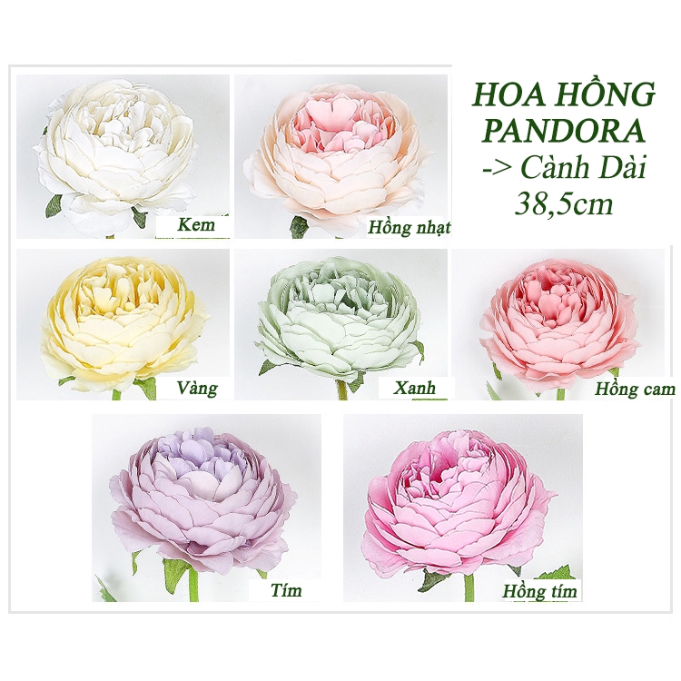 HOA HỒNG PANDORA - Cành Dài 38,5cm - Hoa giả hoa lụa