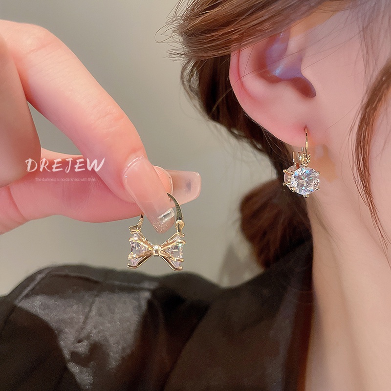 Bông Tai Mạ Vàng Hình Nơ Đính Đá Zircon Cao Cấp Thời Trang Theo Phong Cách Hàn Quốc 1