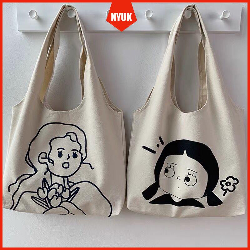 Túi Xách Vải Canvas Cỡ Lớn Phong Cách Hàn Quốc Cho Nữ