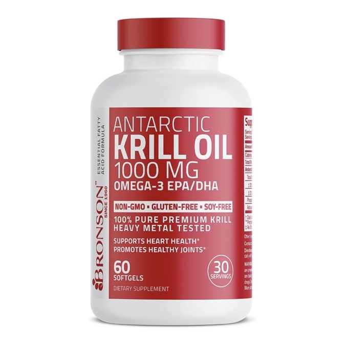 Dầu nhuyễn thể organic Bronson Antarctic Krill Oil 2000 mg 60v/120 viên USA