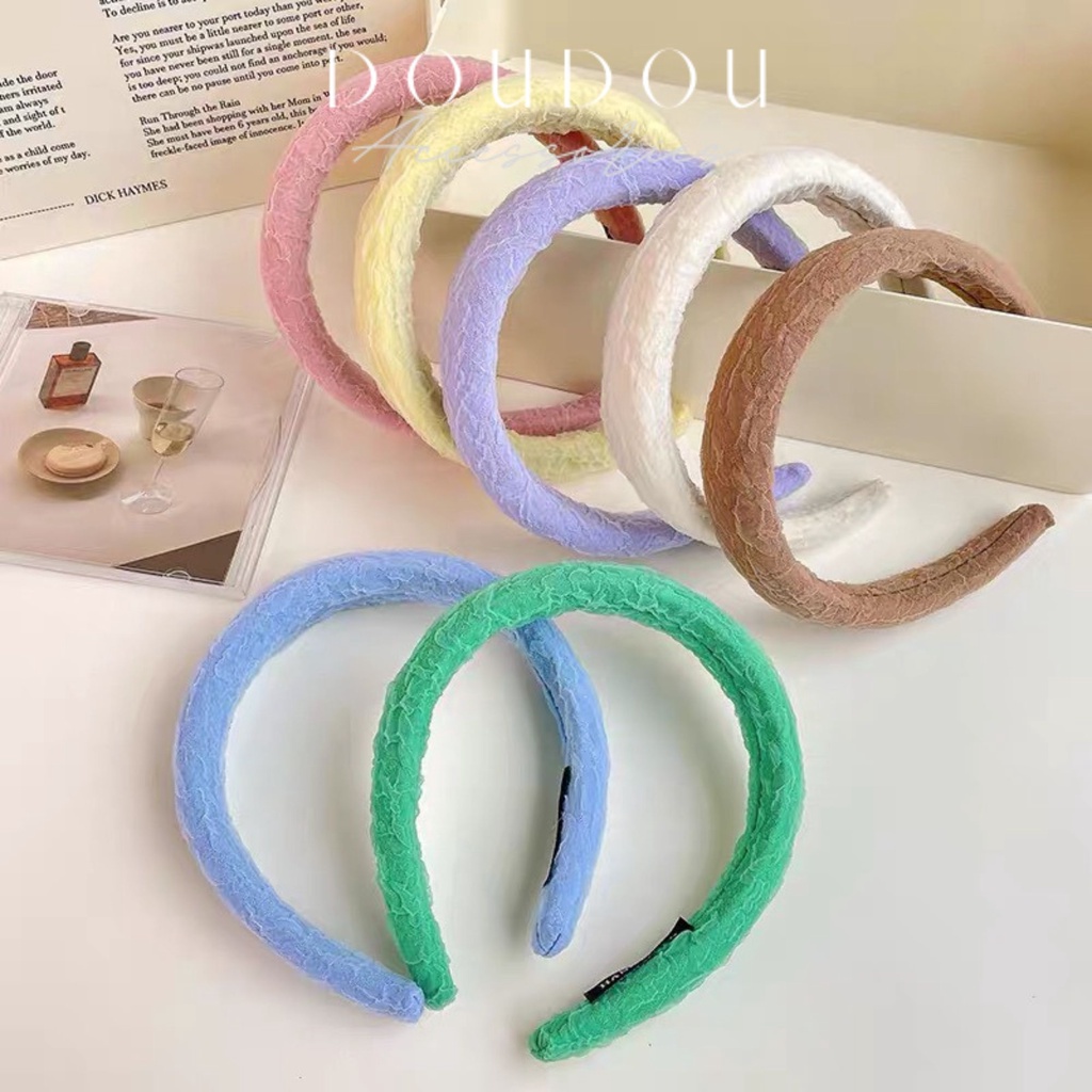 Băng đô cài tóc DOUDOU Bờm tóc nữ chất liệu xốp nhún nhẹ form phồng màu kẹo ngọt phong cách Hàn Quốc thời trang FG032