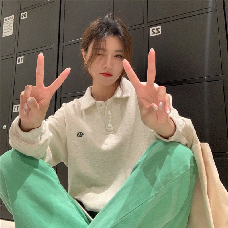 SUXI Áo nỉ dài tay dáng rộng thêu họa tiết phong cách mới thời trang thu đông cho nữ