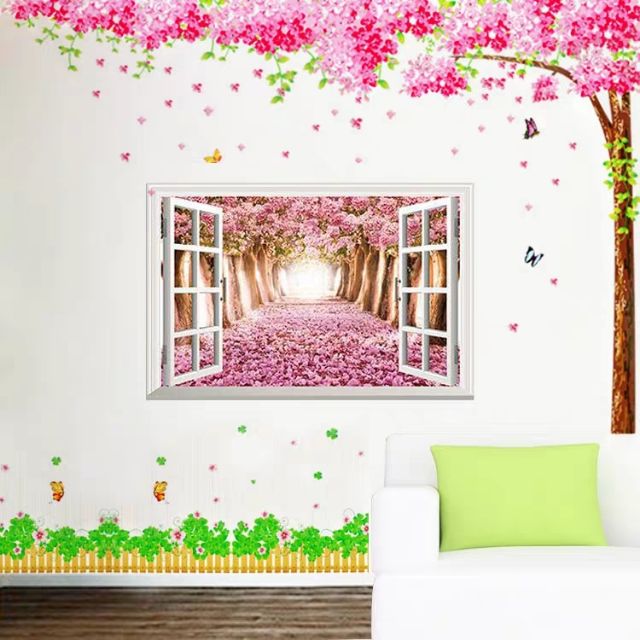 Decal dán tường hoa anh đào v cửa sổ