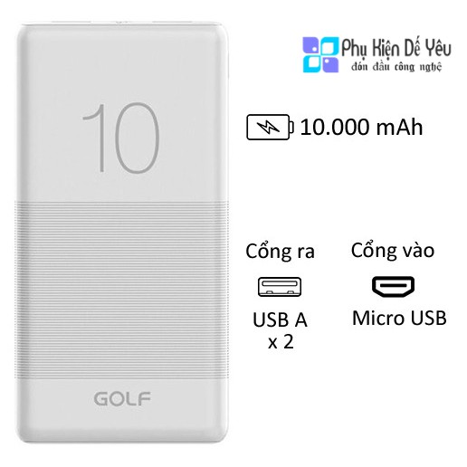 Pin sạc dự phòng Golf G80 10000mAh Candy Power Bank [PHÂN PHỐI CHÍNH HÃNG, BẢO HÀNH 1 NĂM]