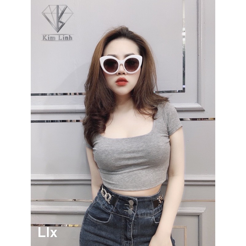 Áo croptop chất zip cổ vuông