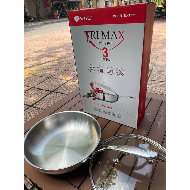 Chảo xào inox 3 lớp đáy liền nguyên khối Elmich trimax 26cm