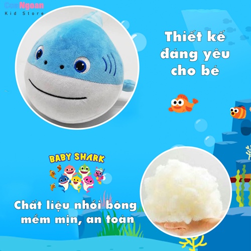 Thú nhồi bông gia đình cá mập Baby Shark có đèn phát nhạc đu đu đu cỡ vừa 15cm - MSC53