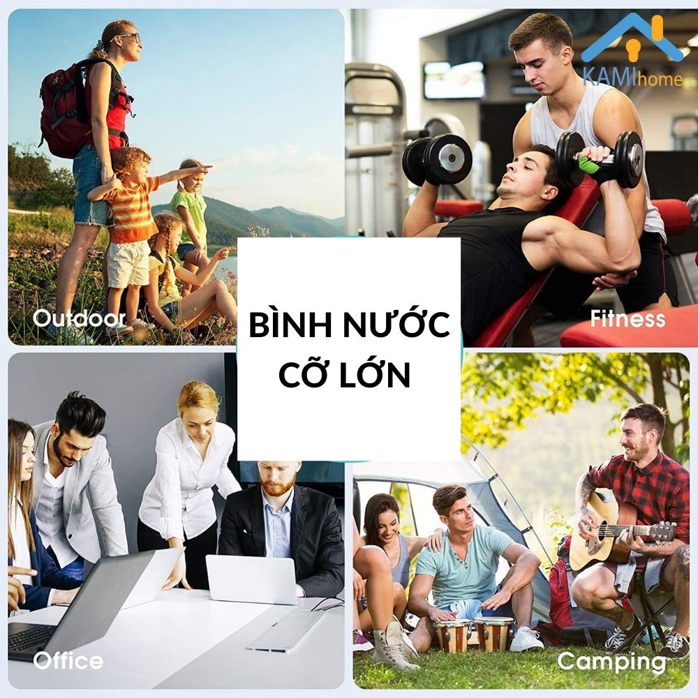 Bình nước cỡ lớn chia vạch 1.000ml (Hàng chuẩn có Dây đeo và Ống hút) KM22044