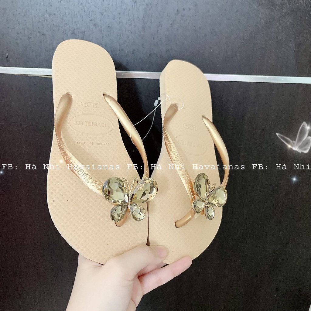 [Havaianas Chính Hãng] Dép Tông Nữ Slim Vàng Kim Gắn Charm _ Hà Nhi Havaianas