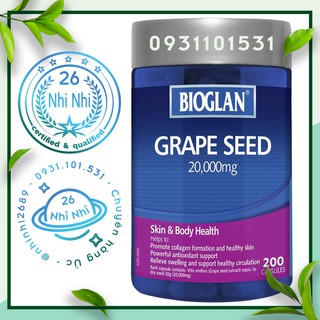 🍇 tinh chất hạt nho bioglan grape seed 20000mg - 200 viên 🍇