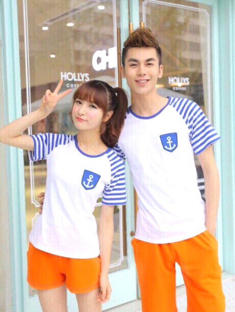 Áo thun đôi unisex sọc navy Freeship