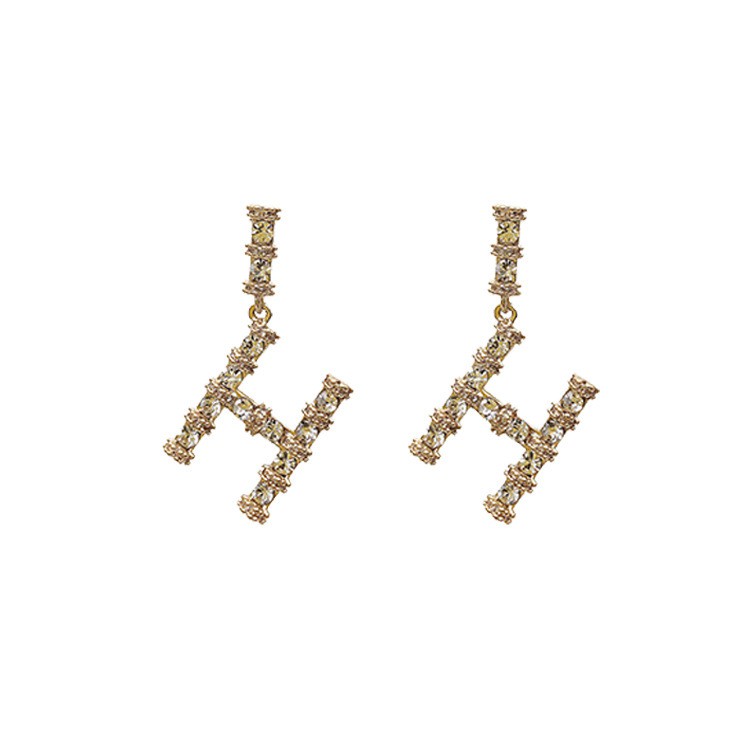 Bông Tai Chữ H Đính Đá Thanh Lịch Cho Nữ