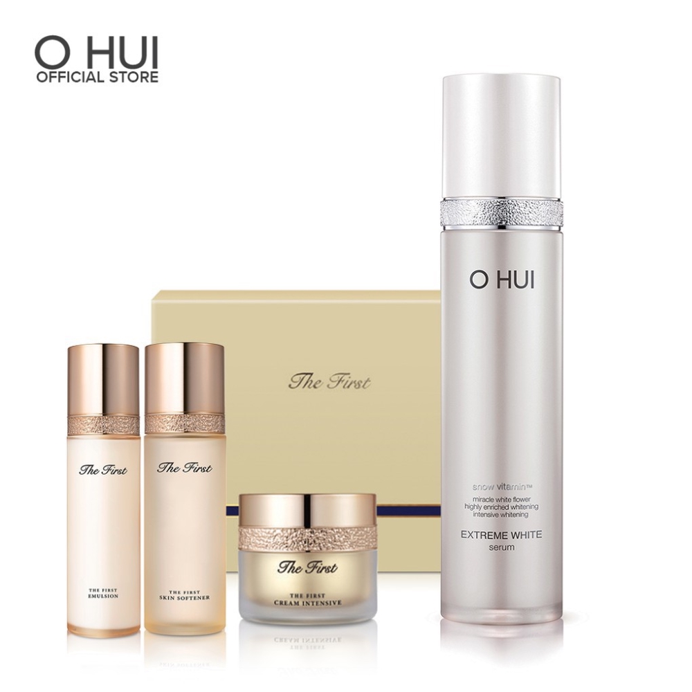 Bộ OHUI Dưỡng Trắng Extreme White Serum 45ml và 3 Món Tái Tạo Da The First 47ml