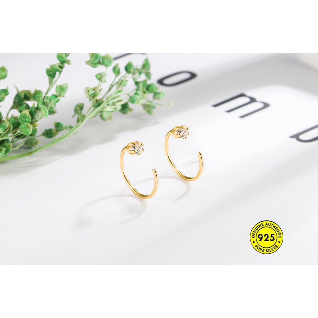 Đôi Bông Tai Mạ Bạc Hình Lục Giác Đính Đá Xinh Xắn Cho Nữ